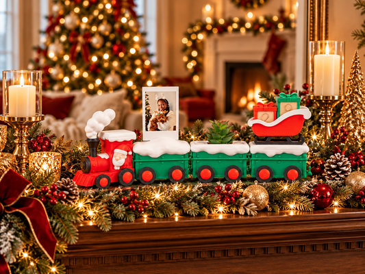 Trenzinho de Natal em sala com decoração clássica