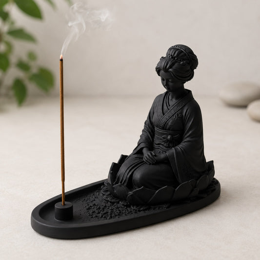 Suporte de incenso geisha lótus - preto