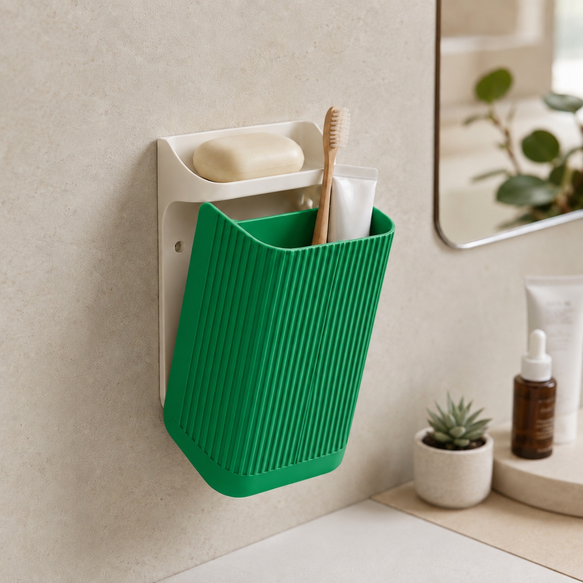 Organizador Nami — Verde, com placa e prateleira brancas
