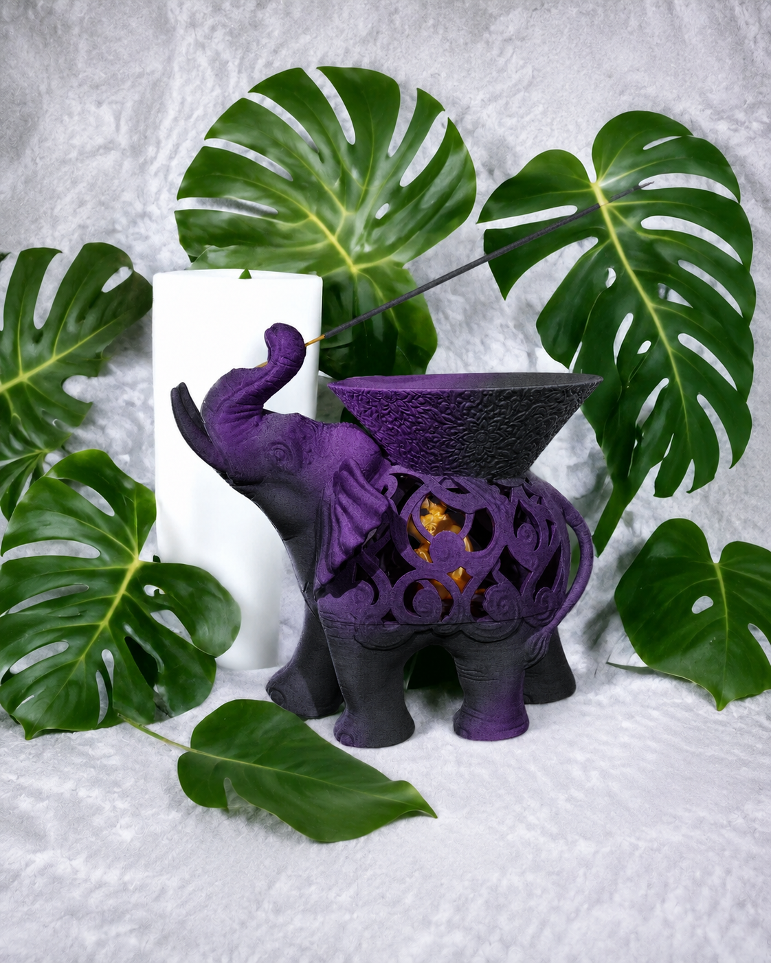 Ganesha — Porta-Incenso Elefante - Dual Color Preto/Roxo — enquadramento corrigido