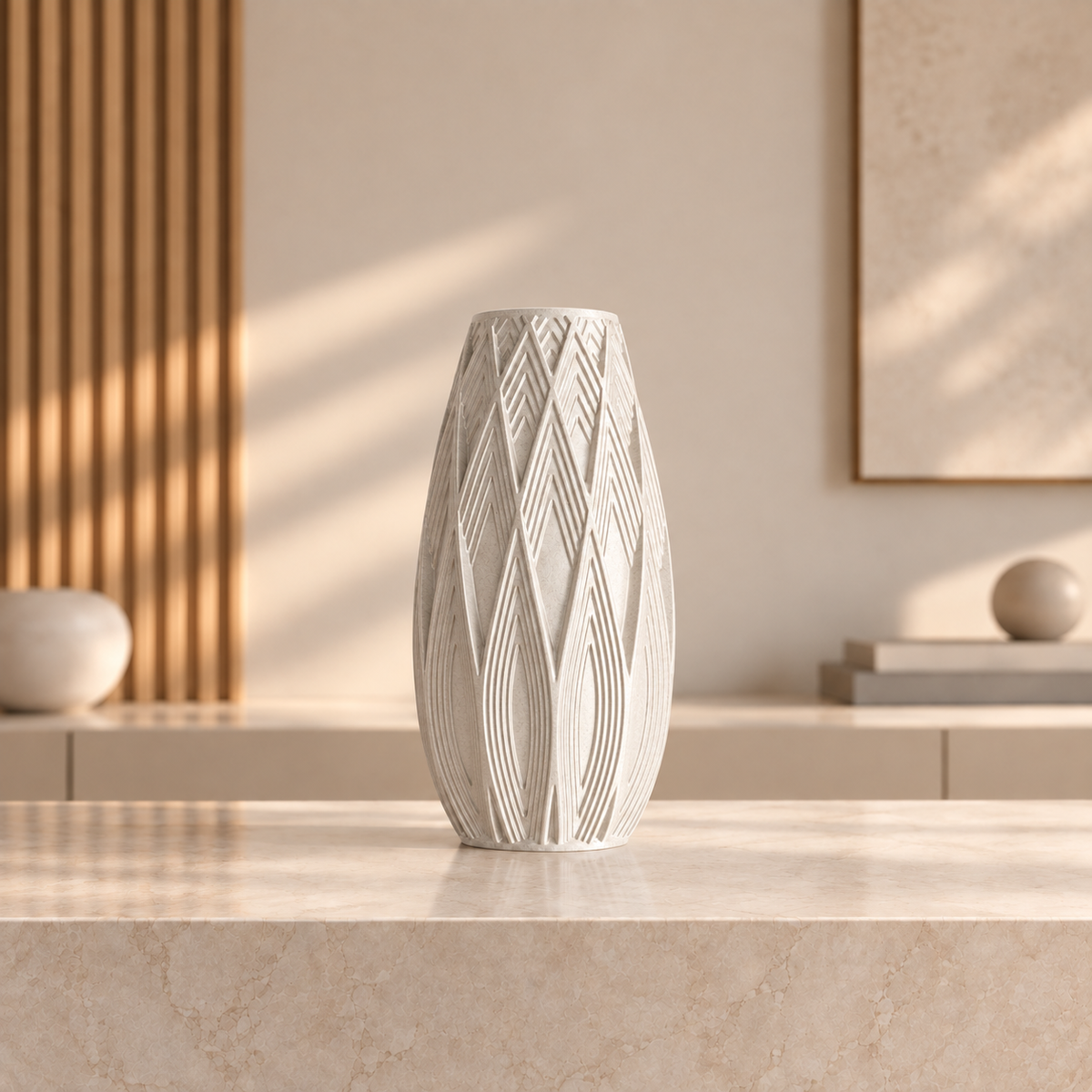 Vaso Traços — Design Geométrico em Alto-Relevo na cor Vermelho e Dourado