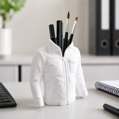 Organizador de mesa jaqueta branco com canetas e pincéis