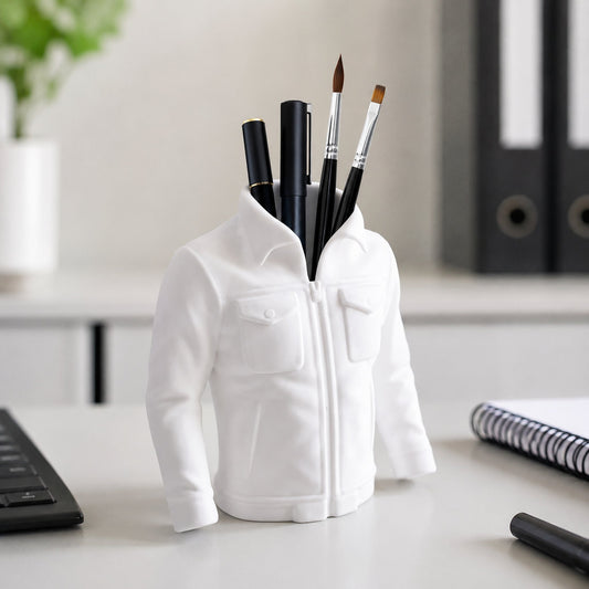 Organizador de mesa jaqueta branco com canetas e pincéis
