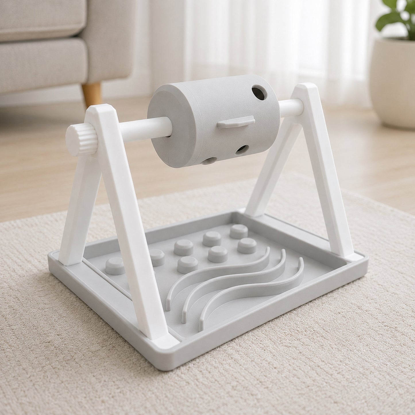 Brinquedo dispenser de petiscos cinza