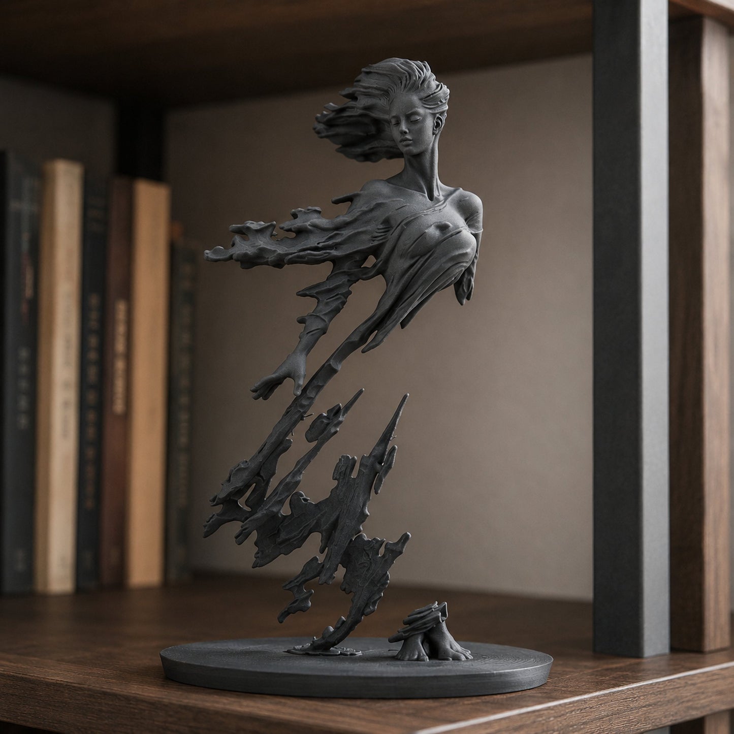 Escultura A Fonte grafite numa estante