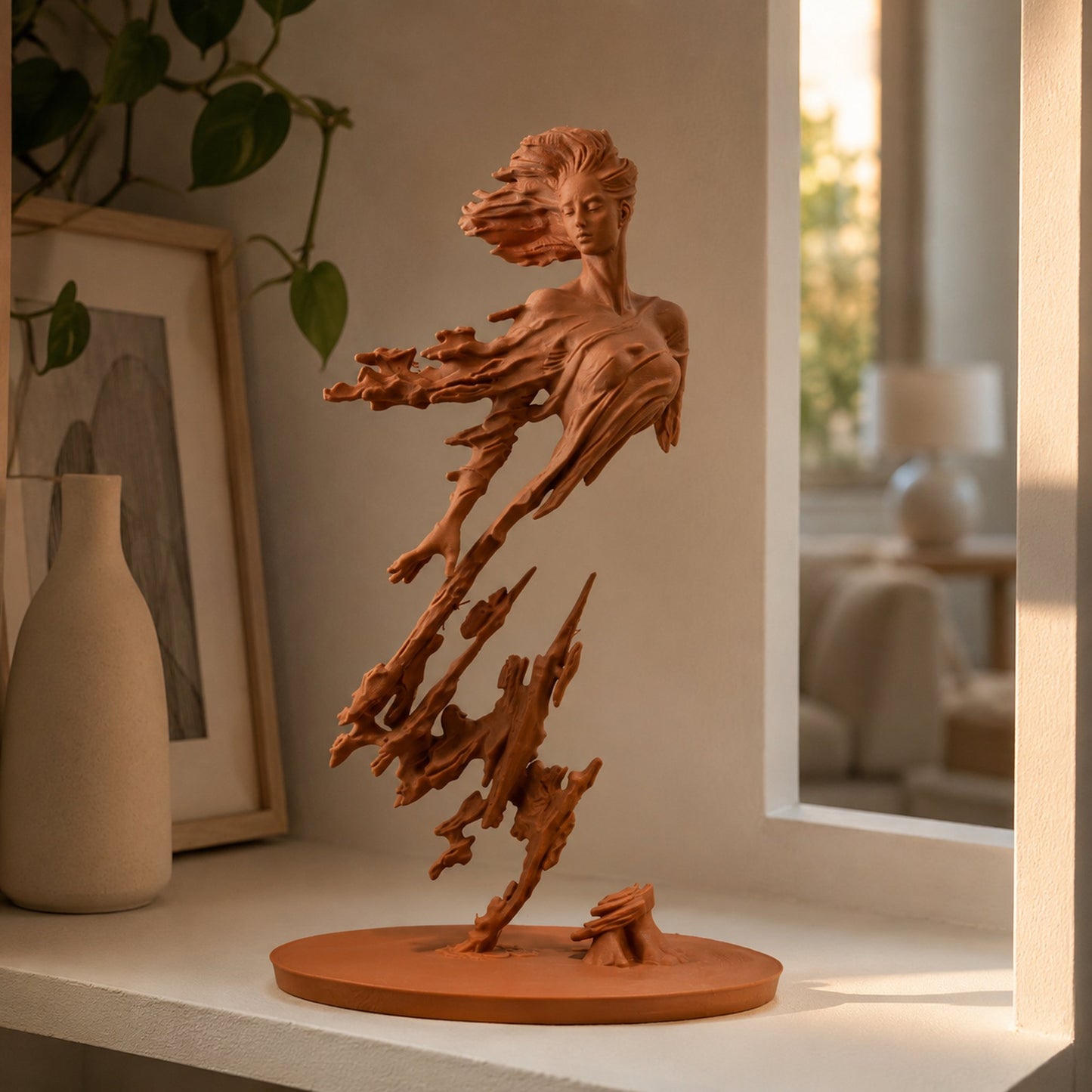 Escultura A Fonte terracota num nicho aconchegante