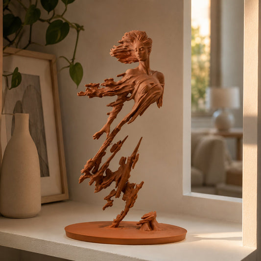 Escultura A Fonte terracota num nicho aconchegante