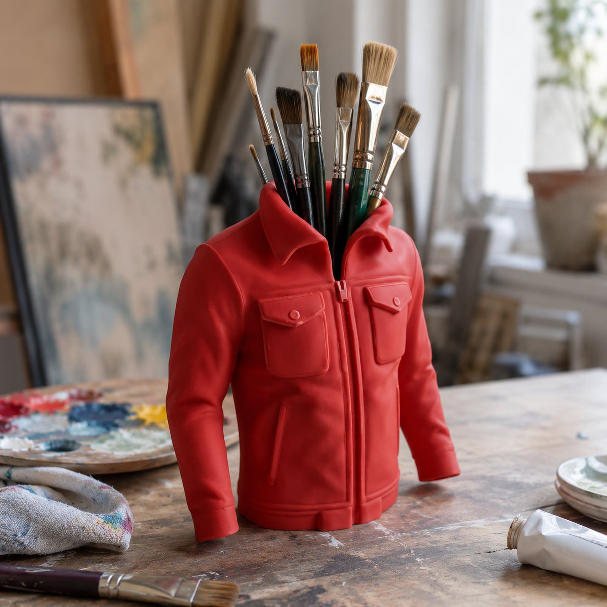 Organizador de mesa jaqueta vermelho porta-pincéis
