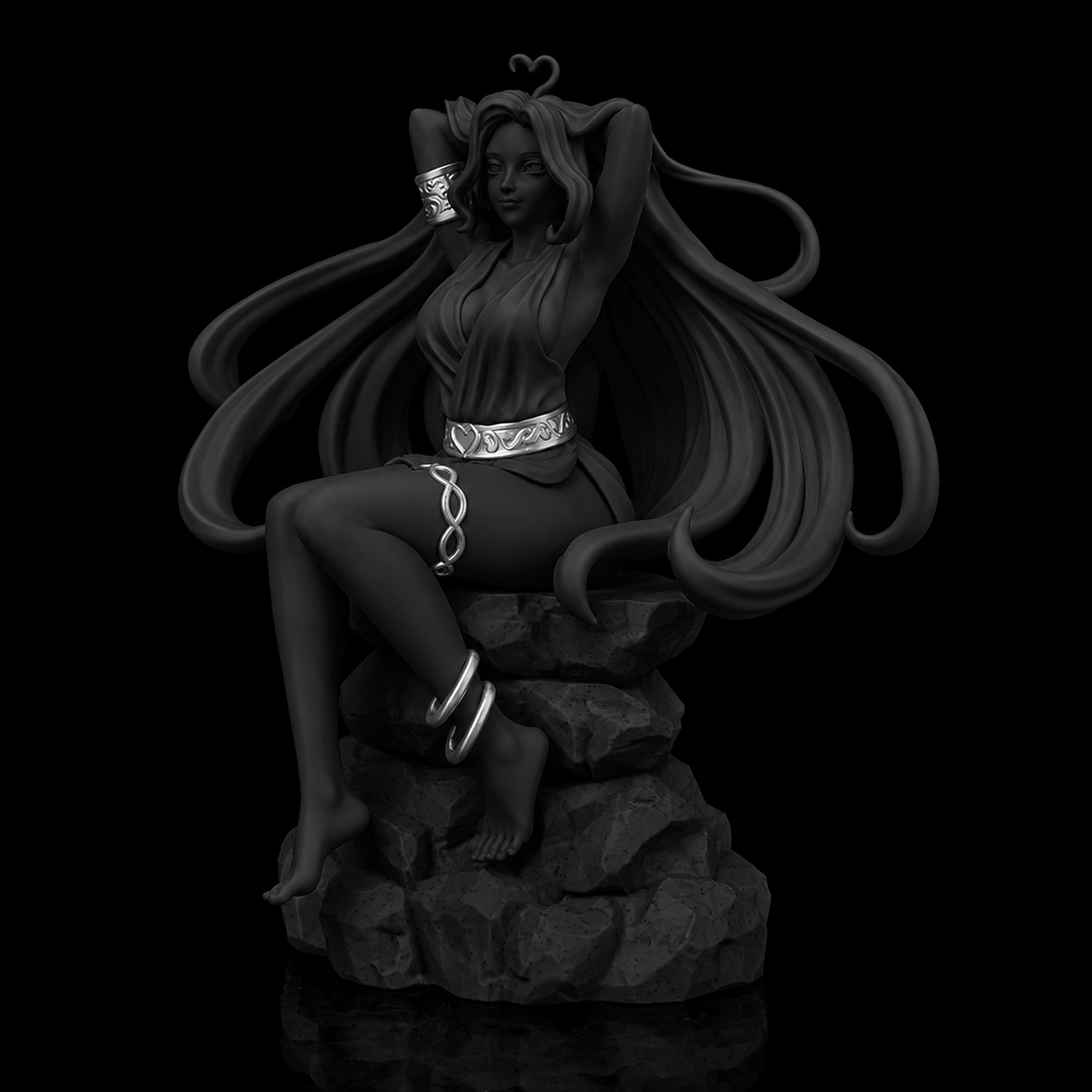 Estátua Afrodite - preto com detalhes prata