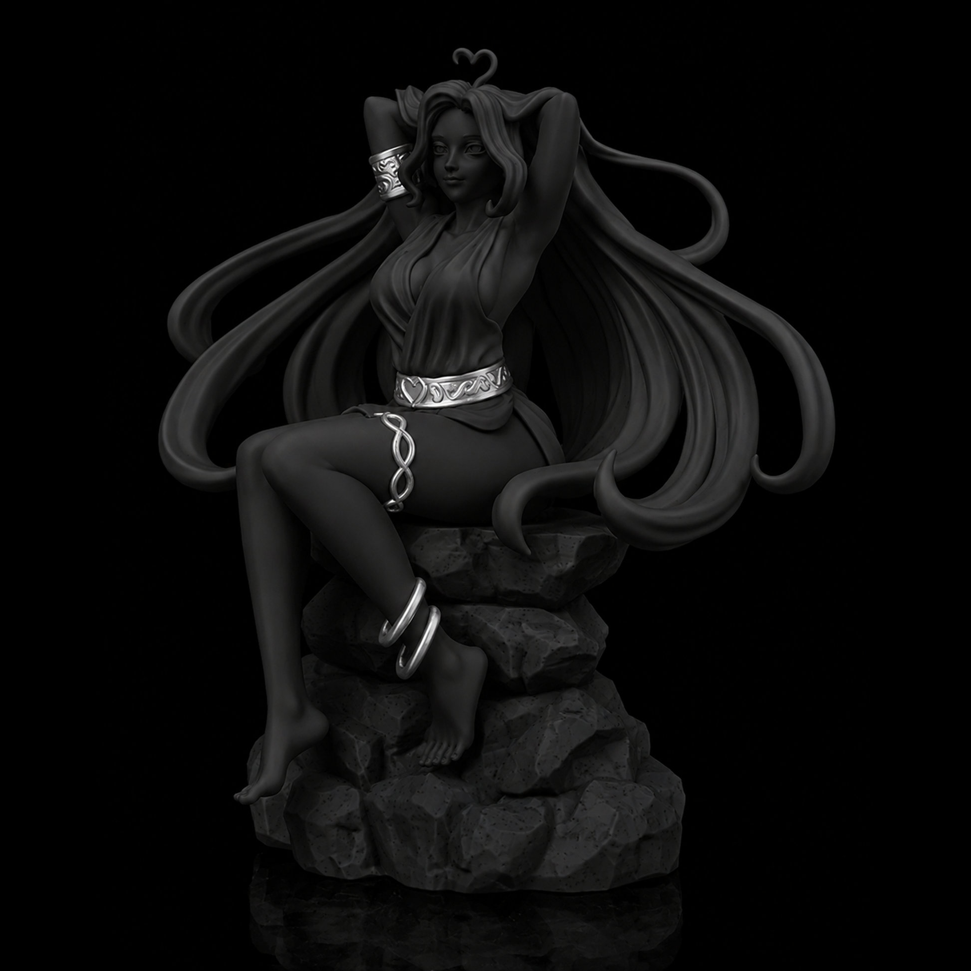 Estátua Afrodite - preto com detalhes prata