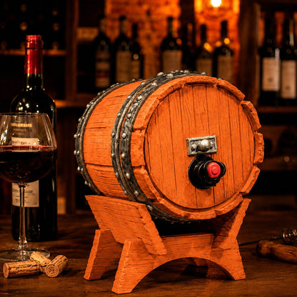 Dispenser de bebidas com visual de barril de carvalho e torneira, na cor laranja
