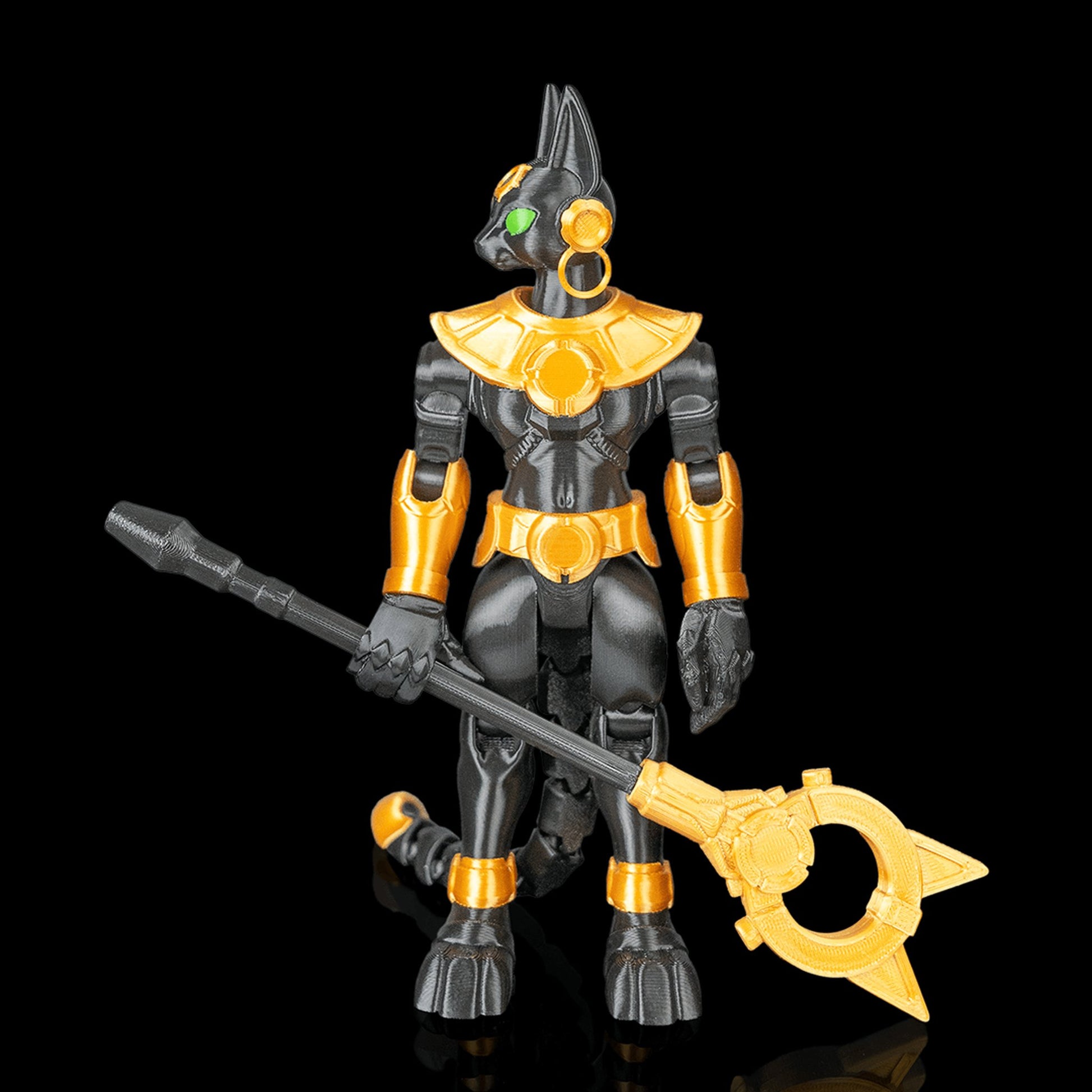 Bastet Mecha — boneco articulado da deusa gata egípcia com cajado