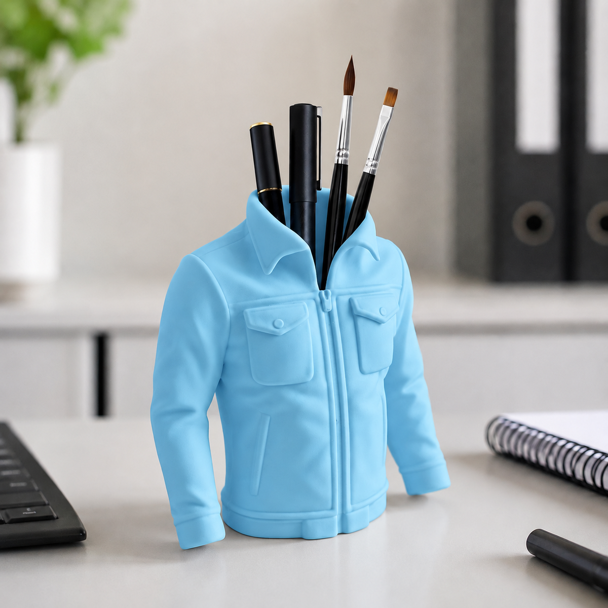 Blazer — Azul Celeste — Organizador de mesa jaqueta com canetas e pincéis