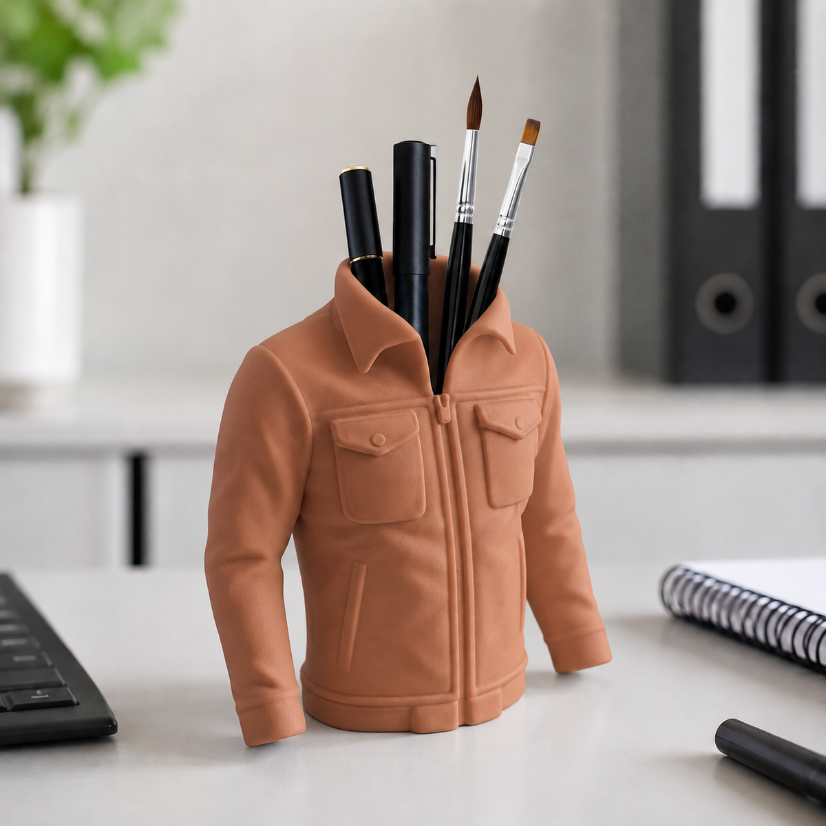 Blazer — Marrom Terracota — Organizador de mesa jaqueta com canetas e pincéis