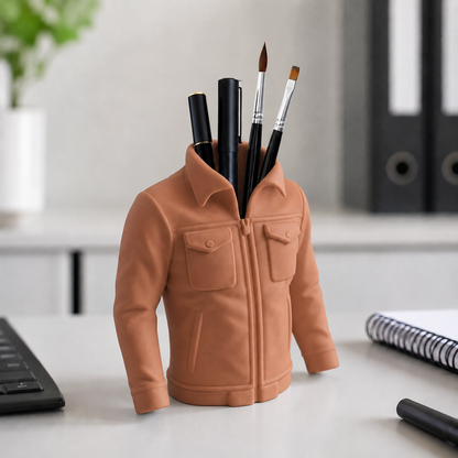 Blazer — Marrom Terracota — Organizador de mesa jaqueta com canetas e pincéis