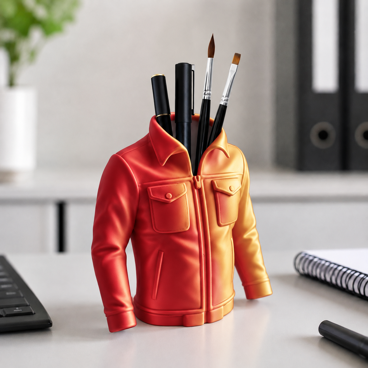 Blazer — Vermelho e Dourado — Organizador de mesa jaqueta com canetas e pincéis