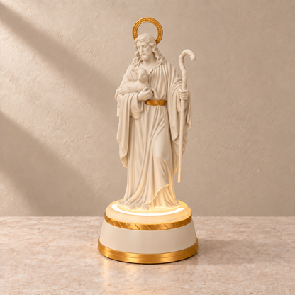 Bom Pastor Iluminado — Bege com detalhes dourados