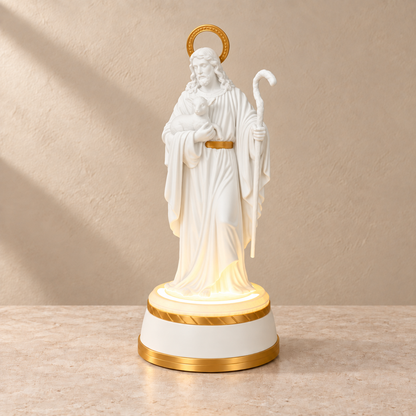 Bom Pastor Iluminado — Branco com detalhes dourados