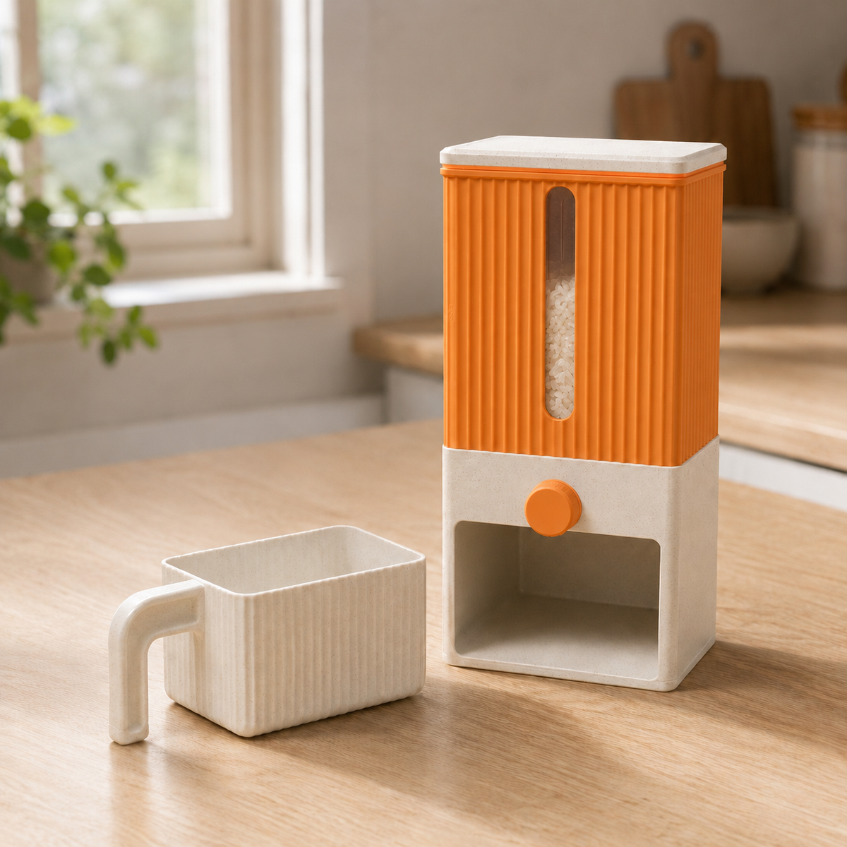 Dispenser Colheita — Laranja com base e copo claros