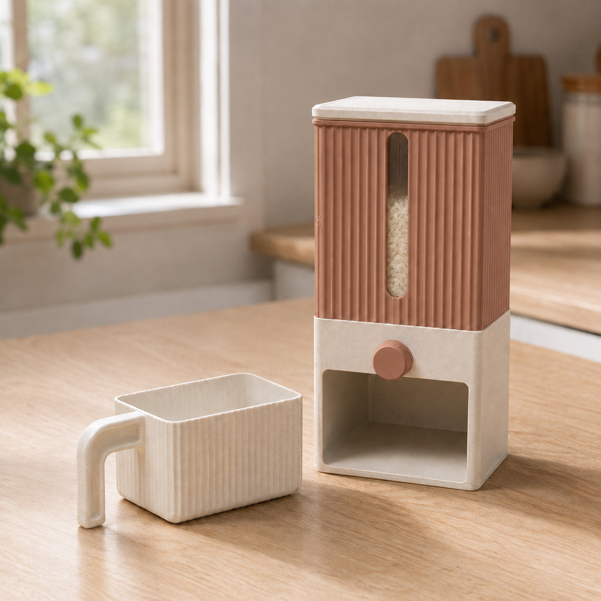 Dispenser Colheita — Marrom Terracota com base e copo claros