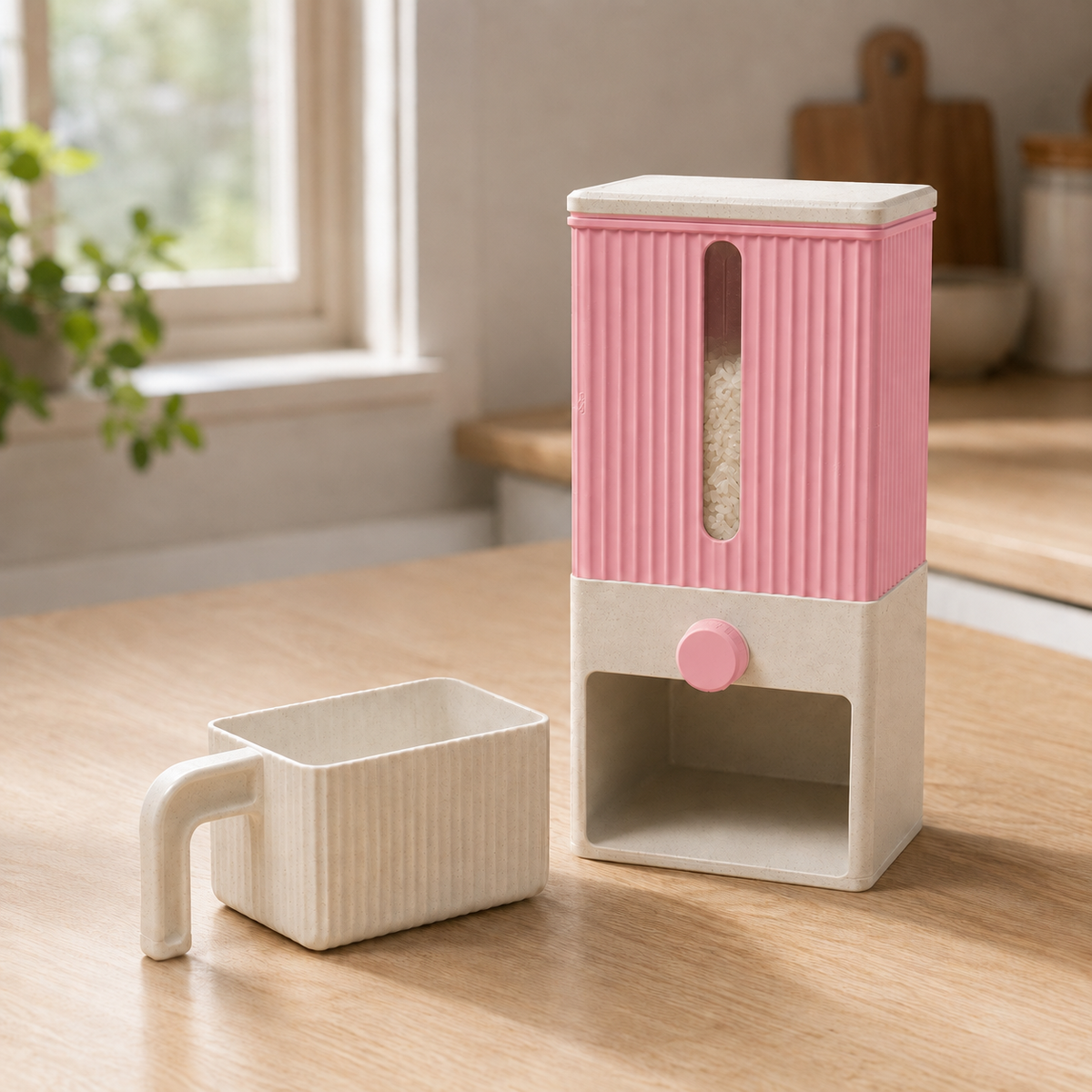 Dispenser Colheita — Rosa com base e copo claros