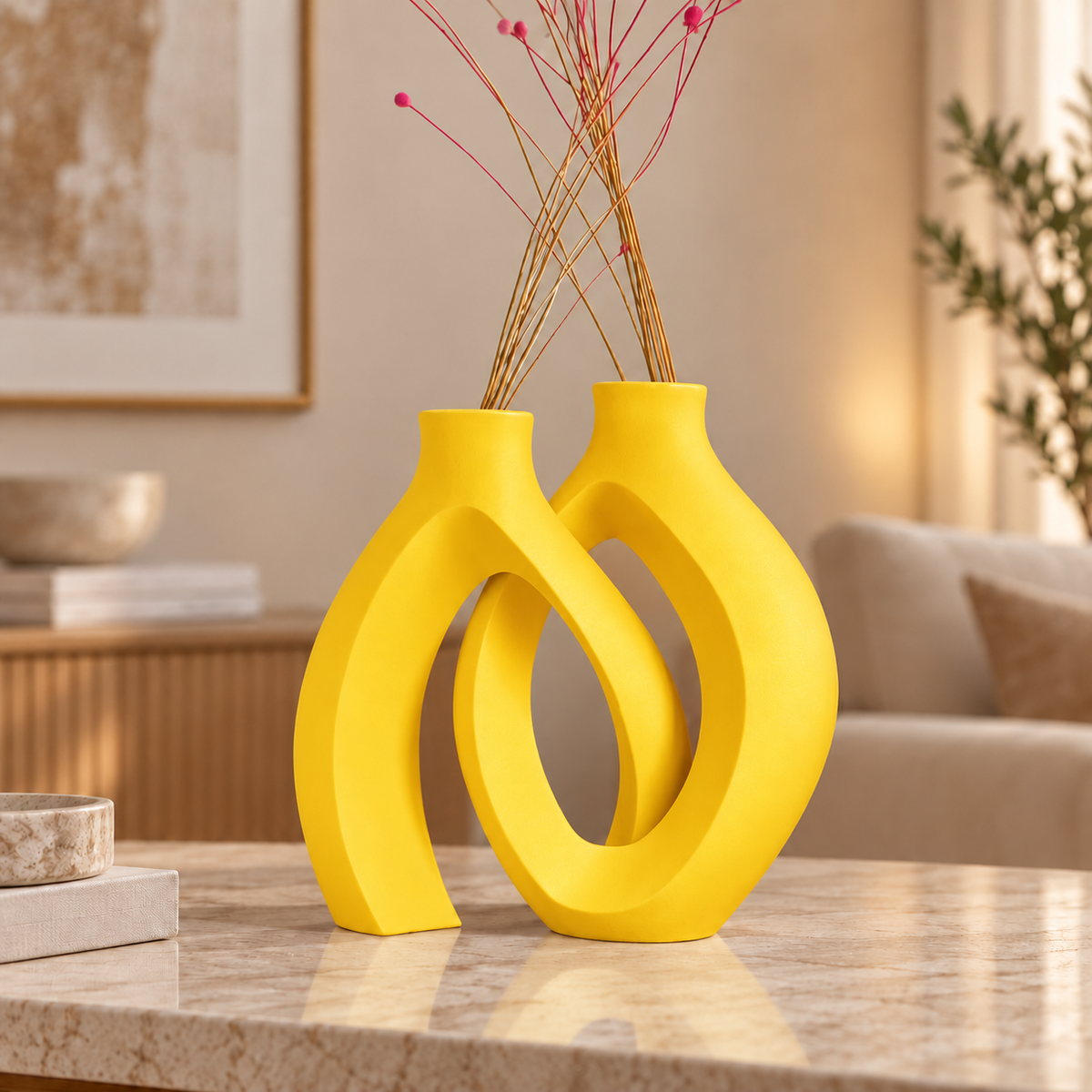 Conjunto Elos na cor Amarelo, em ambiente moderno e aconchegante
