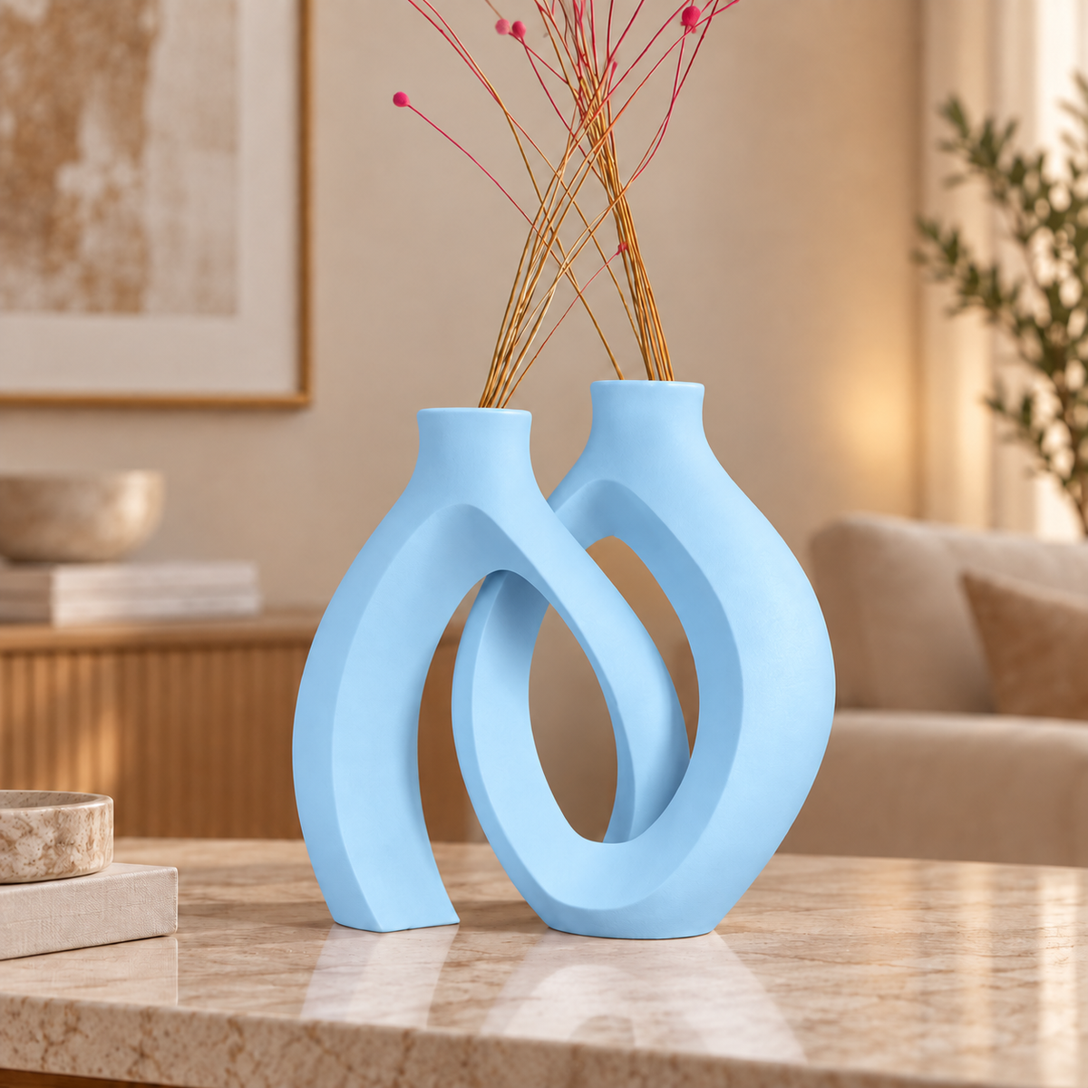Conjunto Elos na cor Azul Celeste, em ambiente moderno e aconchegante