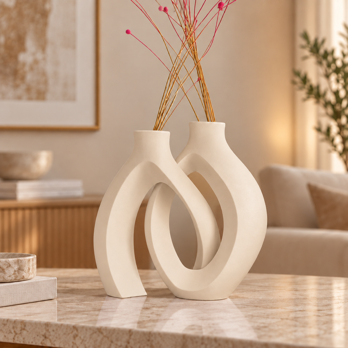 Conjunto Elos na cor Bege, em ambiente moderno e aconchegante