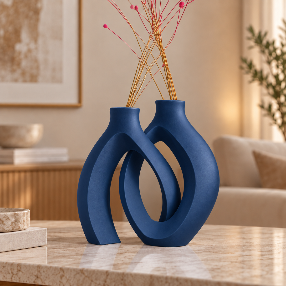 Conjunto Elos na cor Dark Blue, em ambiente moderno e aconchegante