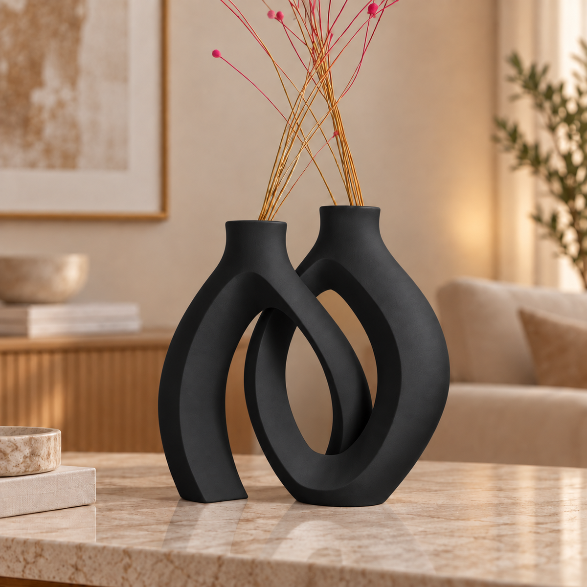 Conjunto Elos na cor Preto, em ambiente moderno e aconchegante