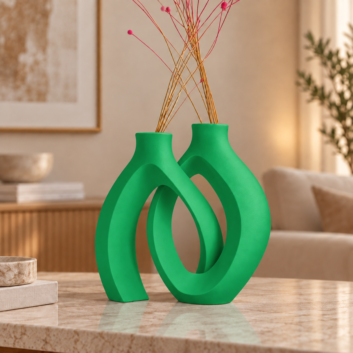 Conjunto Elos na cor Verde, em ambiente moderno e aconchegante