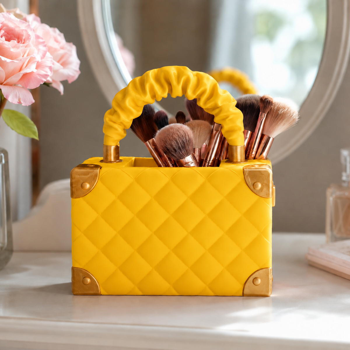 Vaso Bolsa Couture — Amarelo com detalhes dourados