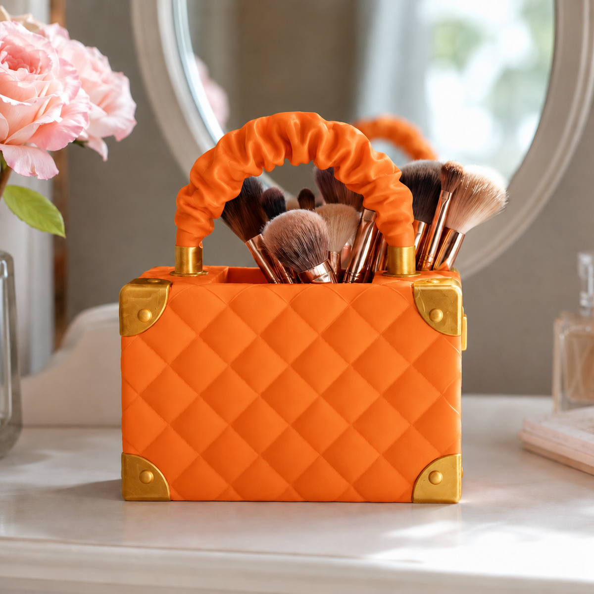Vaso Bolsa Couture — Laranja com detalhes dourados