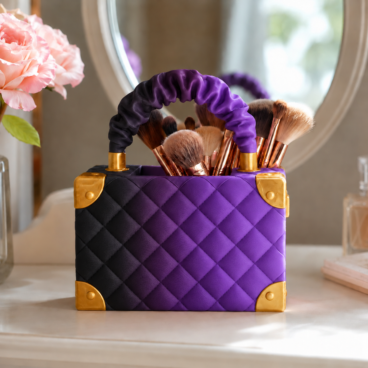 Vaso Bolsa Couture — Preto e Roxo com detalhes dourados
