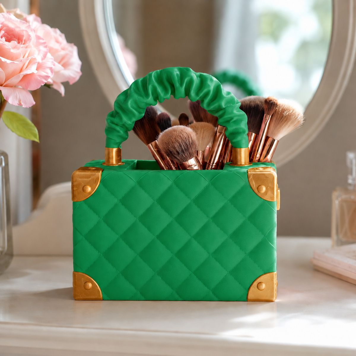 Vaso Bolsa Couture — Verde com detalhes dourados