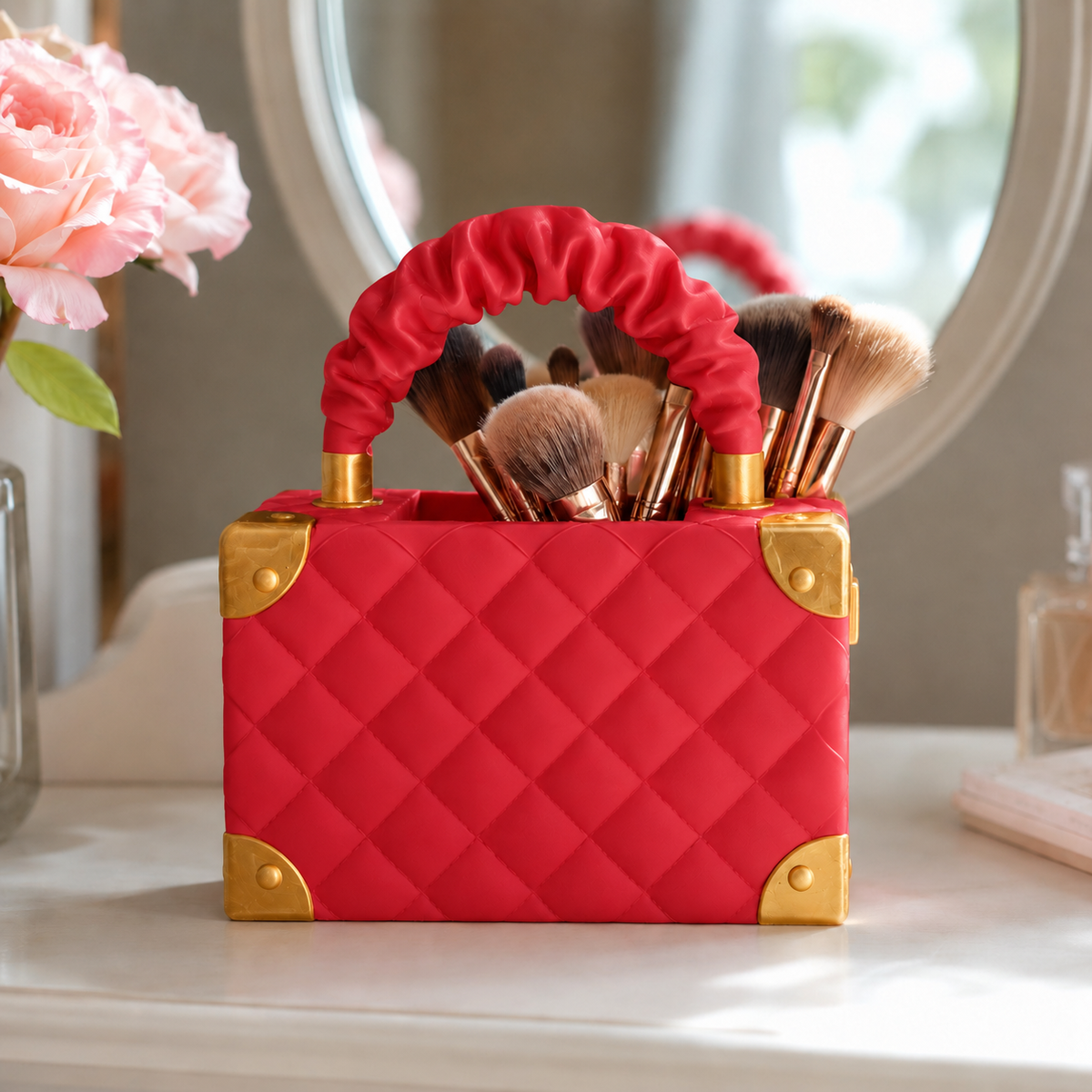 Vaso Bolsa Couture — Vermelho com detalhes dourados