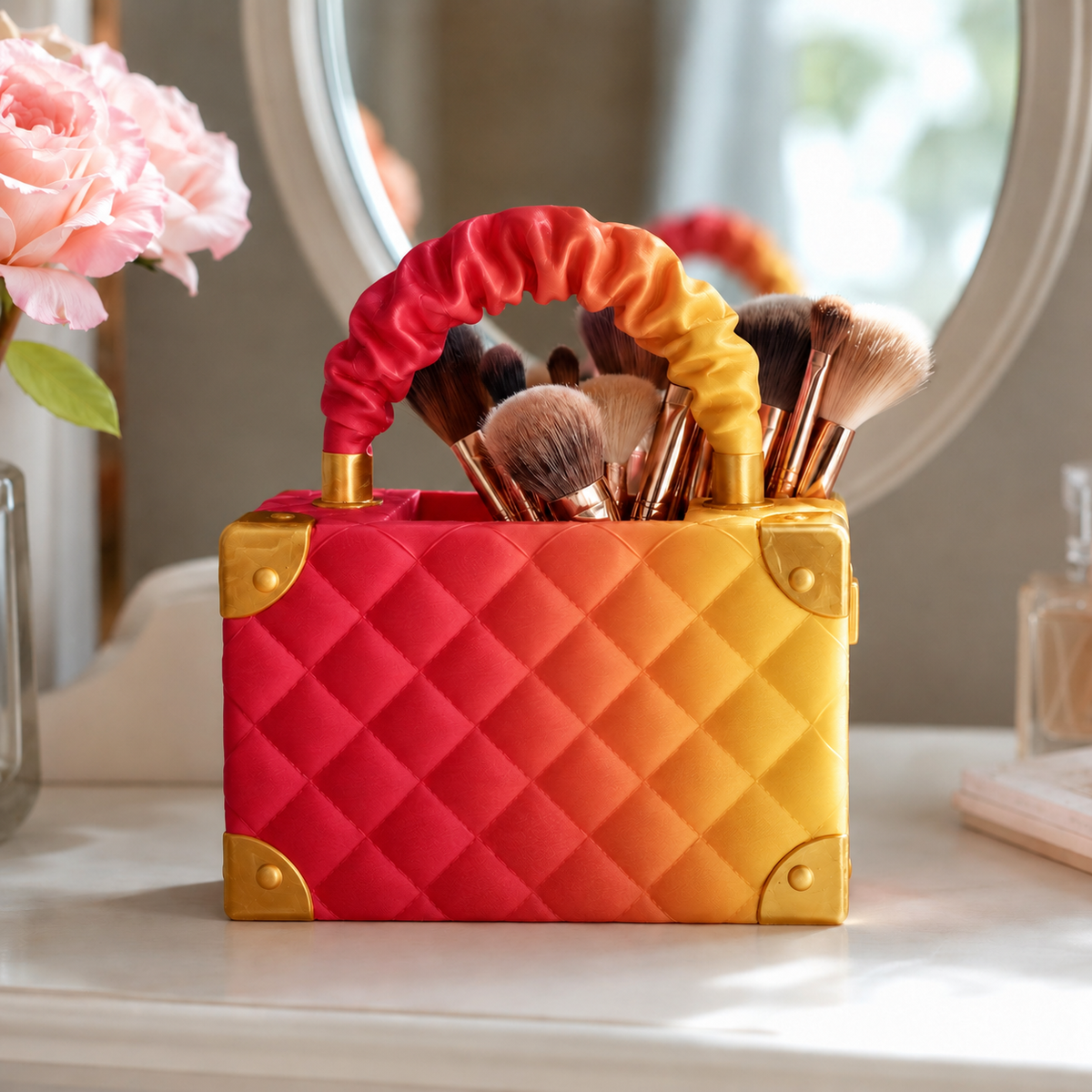 Vaso Bolsa Couture — Vermelho e Dourado com detalhes dourados