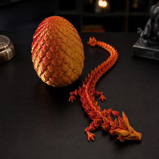 Ovo de Dragão com Dragão Articulado vermelho e dourado