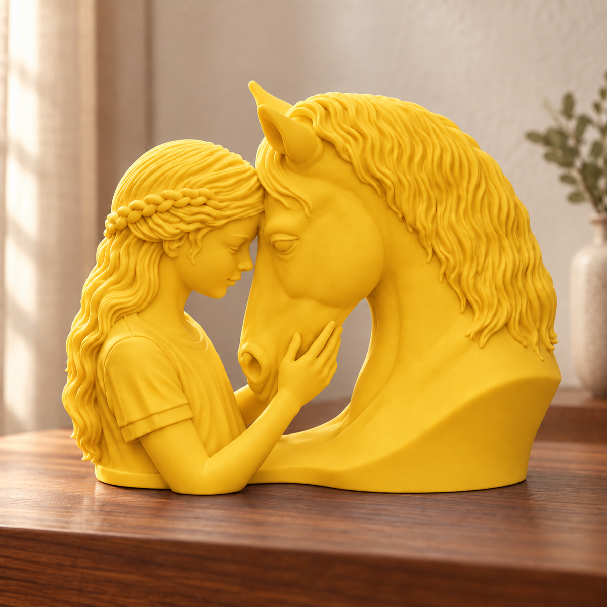 Elo — escultura mulher com cavalo, Amarelo
