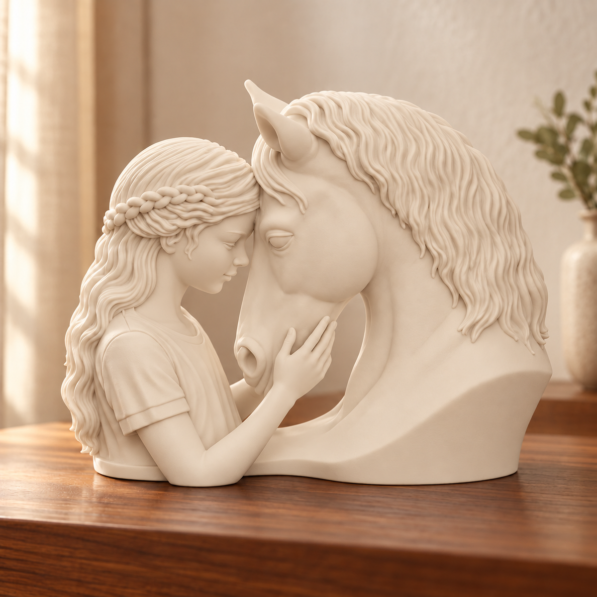 Elo — escultura mulher com cavalo, Bege