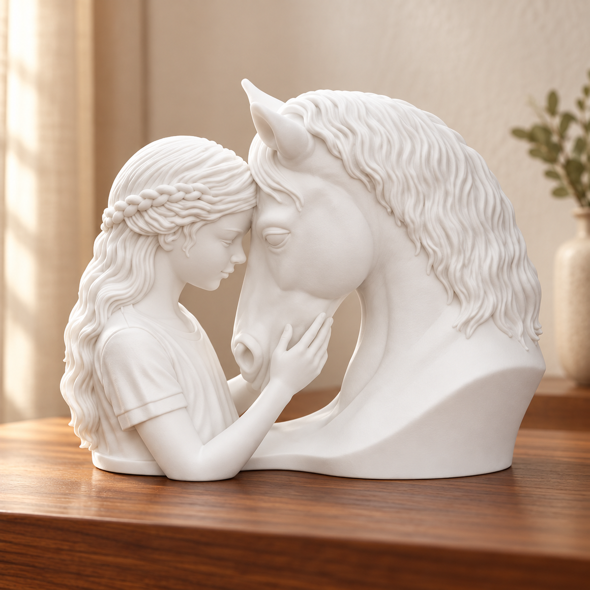 Elo — escultura mulher com cavalo, Branco