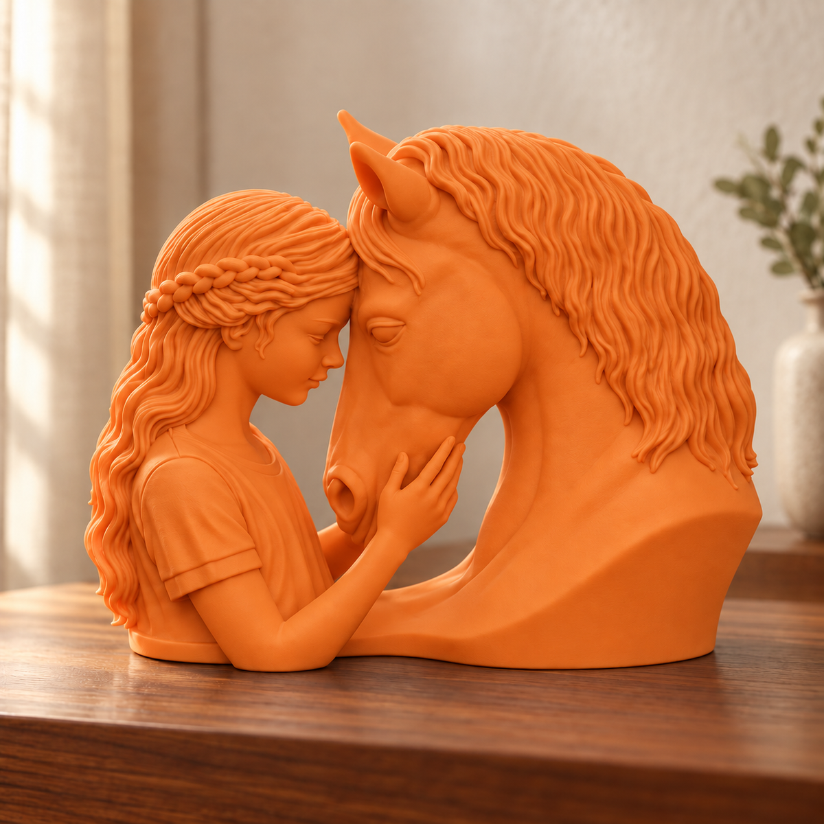 Elo — escultura mulher com cavalo, Laranja