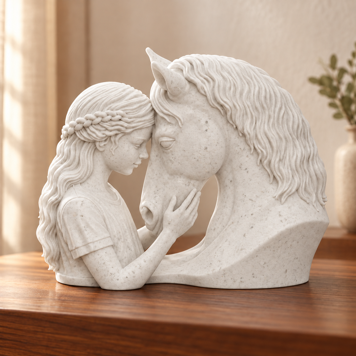 Elo — escultura mulher com cavalo, Mármore