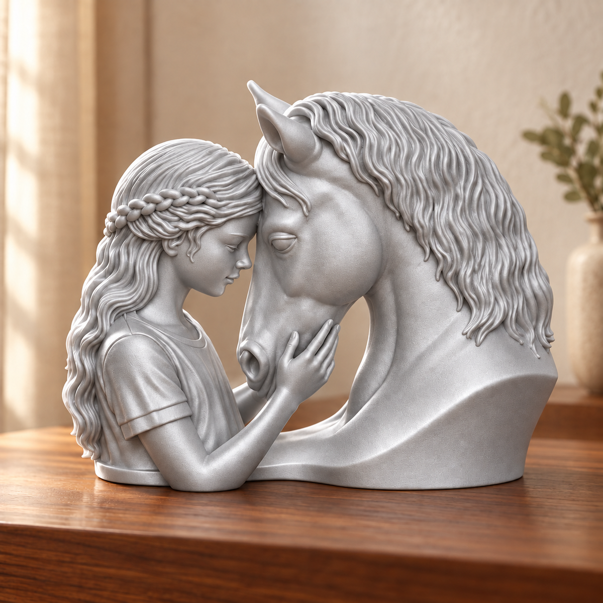 Elo — escultura mulher com cavalo, Prata
