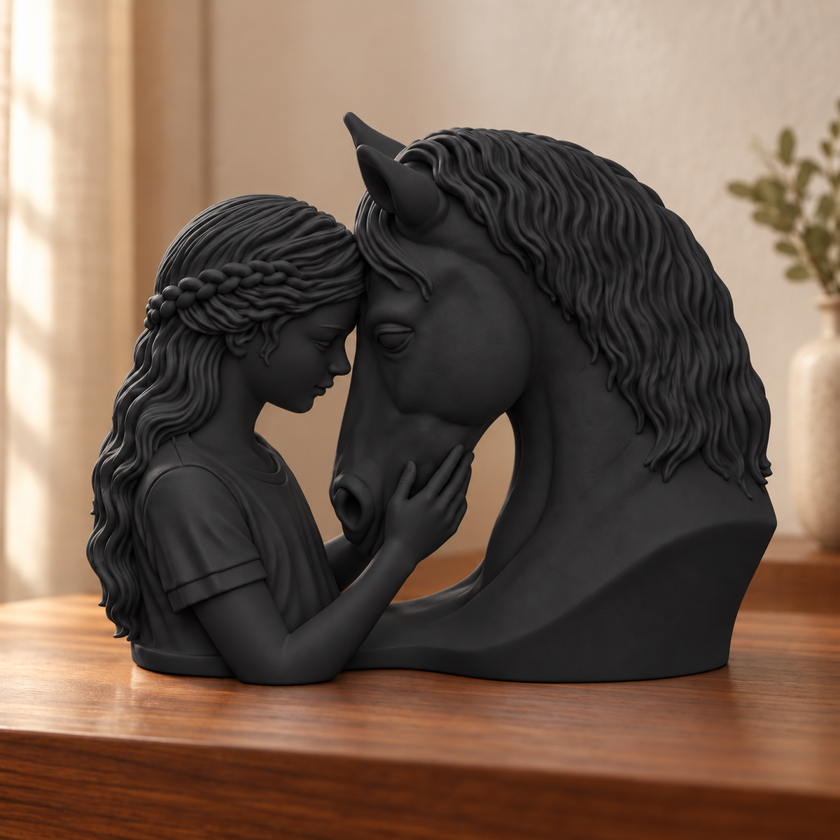 Elo — escultura mulher com cavalo, Preto