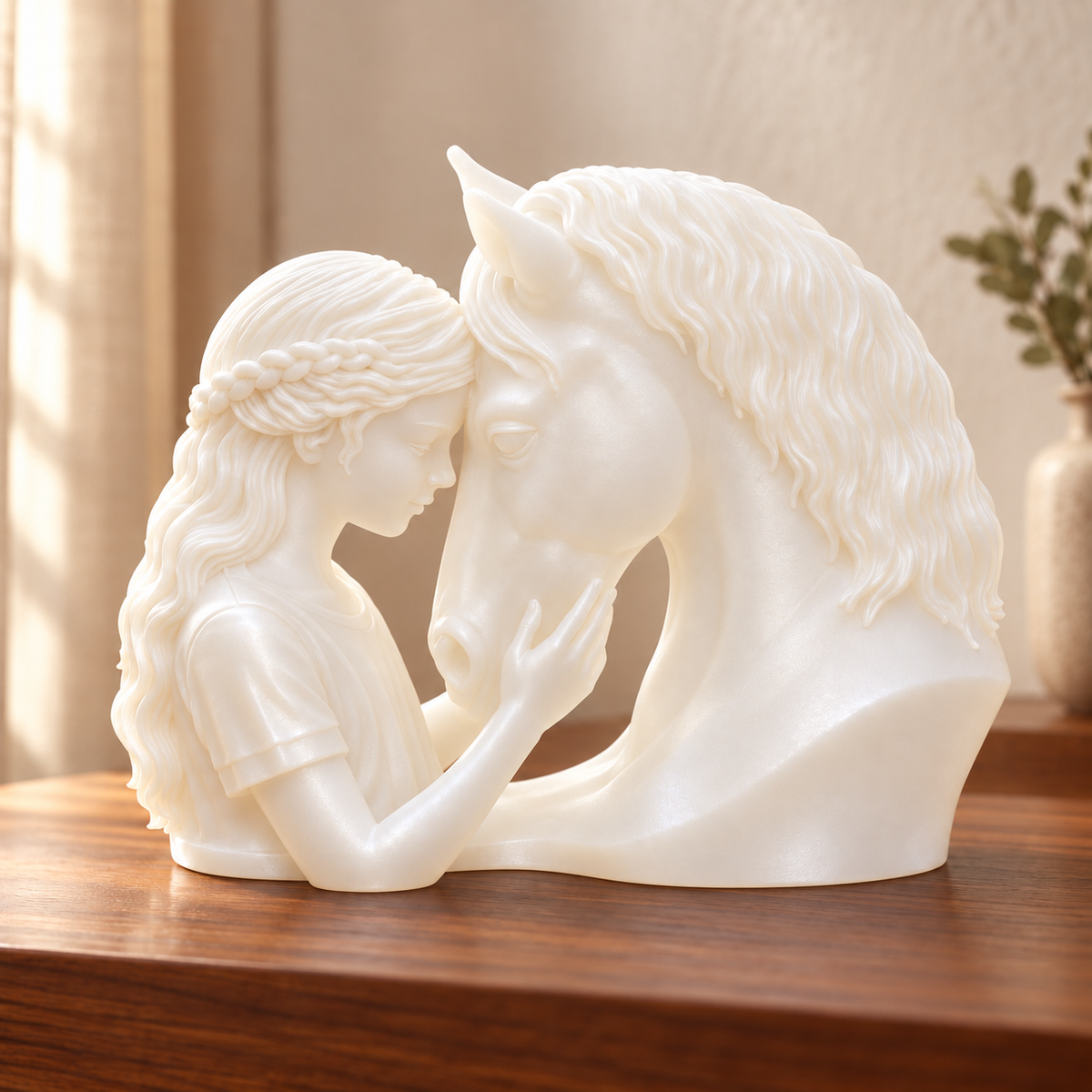 Elo — escultura mulher com cavalo, Translúcido