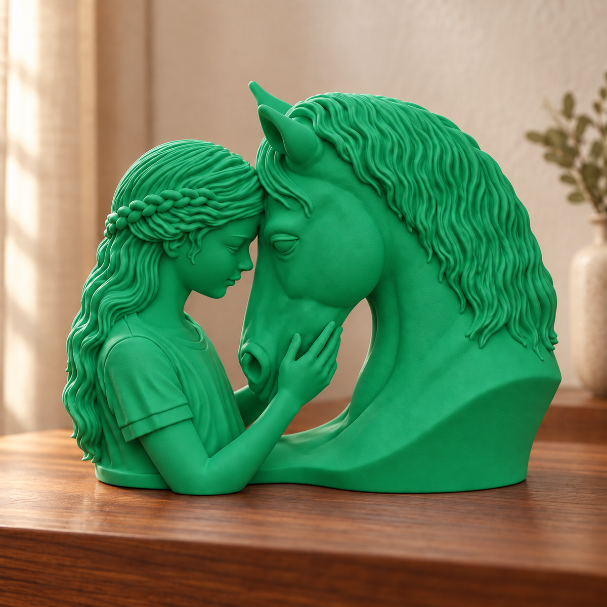 Elo — escultura mulher com cavalo, Verde