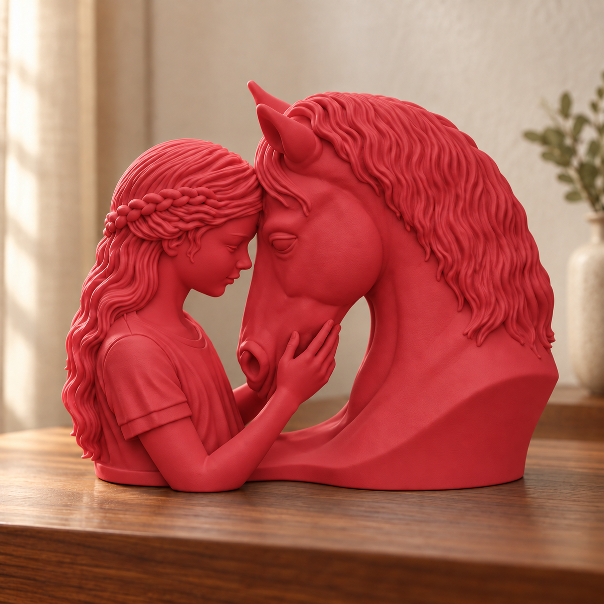 Elo — escultura mulher com cavalo, Vermelho