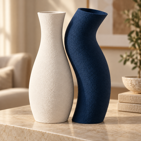 Dupla de vasos Encontro nas cores Branco + Dark Blue, em ambiente elegante