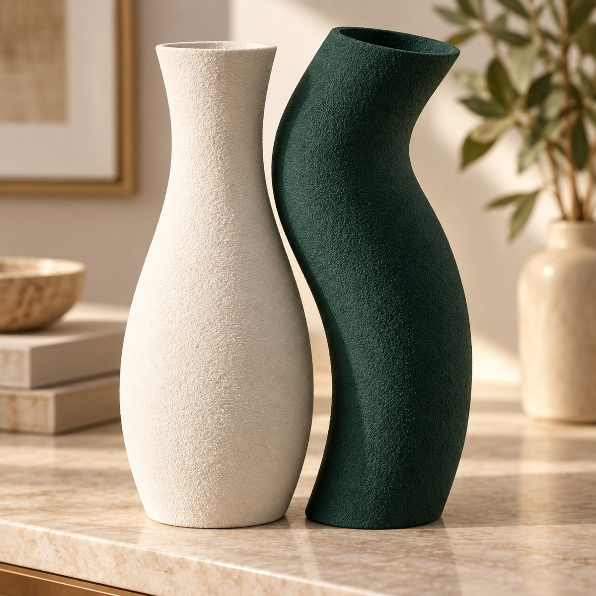 Dupla de vasos Encontro nas cores Branco + Holly Green, em ambiente elegante